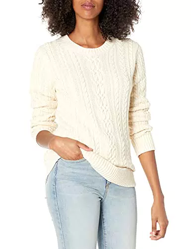 Amazon Essentials Damen Zopfstrick-Pullover Mit Langen Ärmeln Und Rundhalsausschnitt