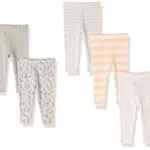 Amazon Essentials Unisex Baby Leggings, 5er-Pack, Gebrochenes Weiß/Grau Meliert/Karottes/Orange Rugby-Streifen/Kaninchen