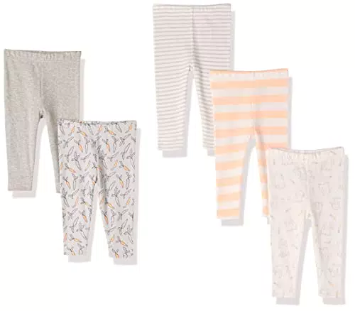 Amazon Essentials Unisex Baby Leggings, 5er-Pack, Gebrochenes Weiß/Grau Meliert/Karottes/Orange Rugby-Streifen/Kaninchen