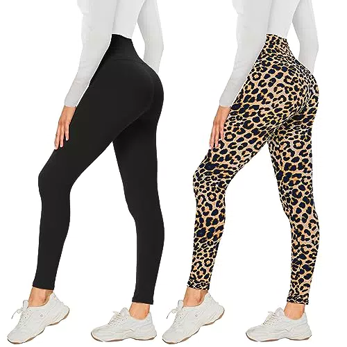 AMIYOYO 2er Pack Leggings für Damen High Waist Leggins Blickdicht Elastische Bauchweg Hosen Weiche Sporthose für Yoga Fitness Outdoor&Freizeit