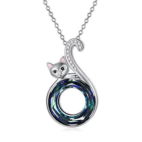 AOBOCO Katze Kette Damen Sterling Silber 925 Katzenanhänger Halskette Katzen Schmuck Geschenke für Katzenliebhaber Frauen Mädchen