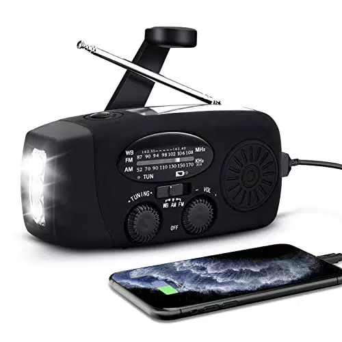 AOZBZ kurbelradio, solarbetriebenes Handkurbel-Notfall-FM/AM/NOAA-Radio mit 3-LED-Taschenlampe und 2000 mAh Powerbank für Smartphones