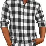 APOONABA Flanellhemd Herren Hemd Kariertes Freizeithemd Casual Flanell Hemden Langarmhemd Regular Fit Lose Baumwolle Langarm Button Down Shirts Herbst Frühling Sommer Grau X