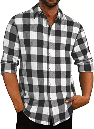 APOONABA Flanellhemd Herren Hemd Kariertes Freizeithemd Casual Flanell Hemden Langarmhemd Regular Fit Lose Baumwolle Langarm Button Down Shirts Herbst Frühling Sommer Grau X