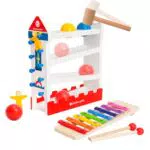 Ark miido Hämmerndes Holzspielzeug für Babys, 3-in-1-Montessori-Holzspielzeug mit Xylophon-Schiebespielzeug Frühes Entwicklungsspielzeug für Kleinkinder 2 3 4 5 6 Jungen Mädchen