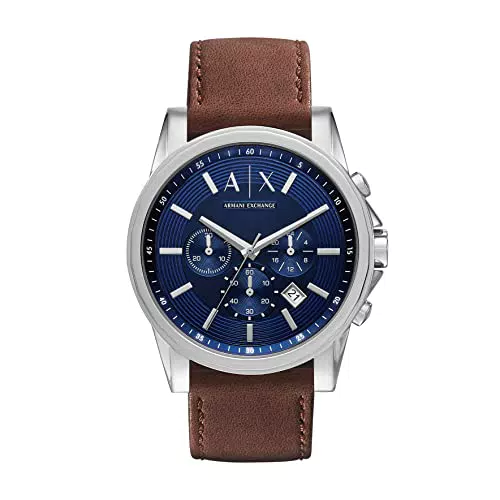 Armani Exchange Herrenuhr, Quarzwerk Chronograph, 45mm Silbernes Edelstahlgehäuse mit Edelstahlarmband