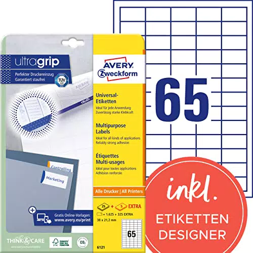 AVERY Zweckform 6121 Universal Etiketten 30 Blatt, weiß