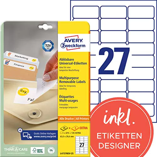 AVERY Zweckform L4737REV-25 Universal Etiketten 30 Blatt