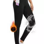 BALEAF Thermo Leggings Damen mit Taschen Wanderleggings Kompression Fitness Hose high Waist Laufhose lang Outdoorhose Wasserabweisend gefütterte Schwarz