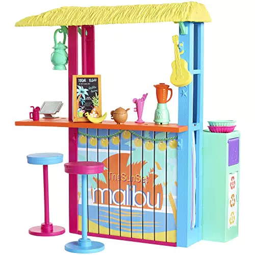 Barbie GYG23 - Loves the Ocean Strandhüttenspaß Spielset mit mehr als 18 Zubehörteilen aus recyceltem Kunststoff