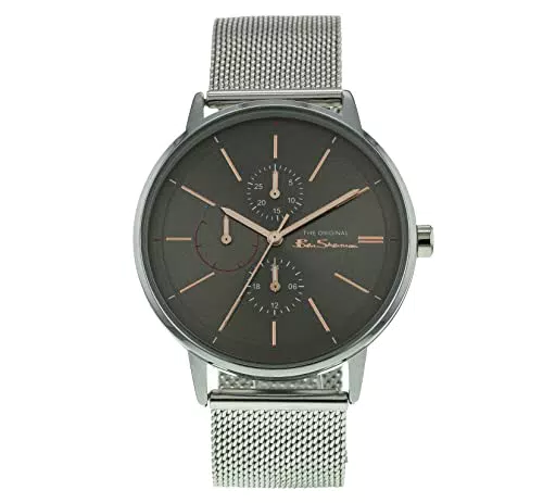 Ben Sherman Herren Armbanduhr mit silbernem Edelstahlarmband und grauem Zifferblatt