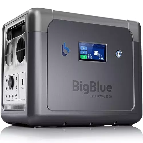 BigBlue 2500W Tragbare Powerstation, 1843Wh Solargenerator LFP-Akku 2XAC Backup mit 11-Anschlüsse für Camping