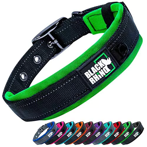 Black Rhino - Das Comfort Halsband Super Weiches Neopren Gepostertes Hundehalsband für alle Hunderassen - Hochbeanspruchbar Verstellbar Reflektierend Wetterfest
