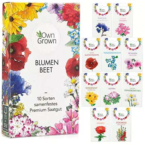 Blumen Samen für Garten und Balkon: 10 Sorten Premium Blumensamen Tütchen als Pflanzensamen Set Balkonblumen Samen Wildblumensamen Saatgut Balkon und Samen Garten Blumensamen Balkon von OwnGrown