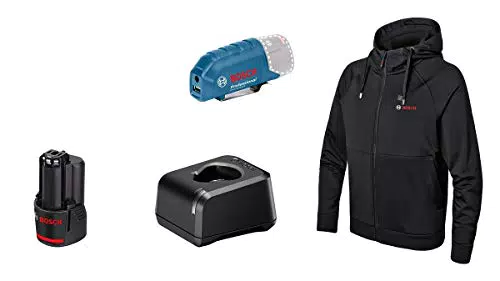Bosch Professional 06188000GE Beheizbare Sweatjacke GHH 12+18V XA + GAA 12V-21 + GBA 12V 2.0Ah + GAL 12V-20