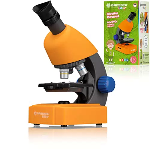 Bresser Junior Mikroskop 40x-640x mit LED-Durchlichtbeleuchtung mit Batteriebetrieb für Kinder und Einsteiger