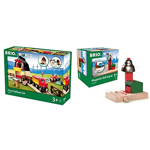 BRIO World 33719 Bahn Bauernhof Set Holzeisenbahn & World 33754 Magnetisches Glockensignal Eisenbahnzubehör Holzeisenbahn Kleinkinderspielzeug empfohlen