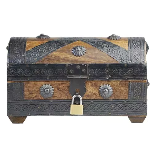 Brynnberg Piraten-Schatztruhe-Aufbewahrungsbox robuste Holz- und Metallkonstruktion Vintage-Design klein mit Schloss 20 x 11 x 11 cm