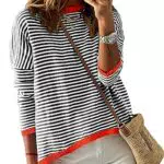 Byoauo Pulli Damen Baumwolle Fledermausärmel Crewneck Sweater Locker Pullover Tops