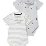 C&A Baby Jungen Body 2er Pack|Multipack Streifen|Bedruckt cremeweiß 56