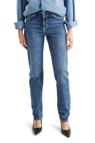 C&A Damen 5-Pocket Jeans Casual Straight Mid Rise/Mid Waist Stretch|Baumwolle|Polyester|Denim|Lycra Jeans-blau 44 S-L-R