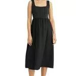 C&A Damen Kleid Eckiger Ausschnitt Midi Fit & Flare Kleider schwarz