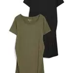 C&A Damen Kleid Umstandsmode Rundhalsausschnitt unter dem Knie Body Fit Kleider schwarz