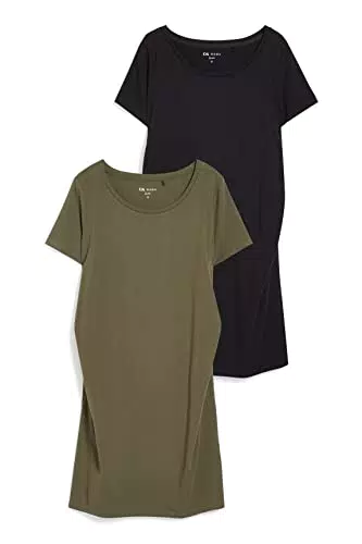 C&A Damen Kleid Umstandsmode Rundhalsausschnitt unter dem Knie Body Fit Kleider schwarz