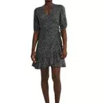 C&A Damen Kleid Wickelausschnitt oberhalb des Knies Wickel-Form Kleider schwarz/weiß 44