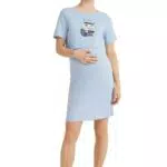 C&A Damen Nachthemd Umstandsmode Straight/Gerader Schnitt Baumwolle Motivprint hellblau