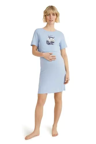 C&A Damen Nachthemd Umstandsmode Straight/Gerader Schnitt Baumwolle Motivprint hellblau