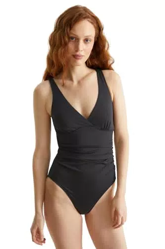C&A Damen Normaler Badeanzug Unifarben Stretch|Synthetisch schwarz 38