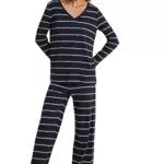 C&A Damen Pyjama Set Baumwolle Streifen dunkelblau