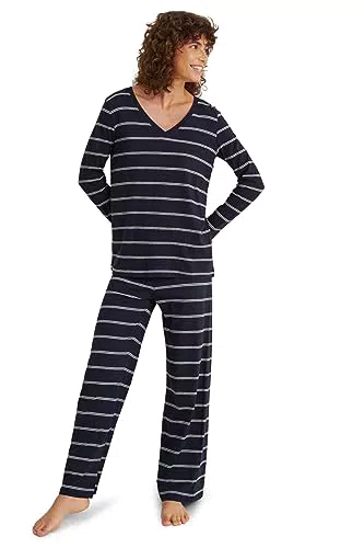 C&A Damen Pyjama Set Baumwolle Streifen dunkelblau