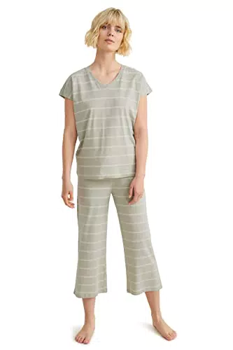 C&A Damen Pyjama Set Baumwolle Streifen hellgrün