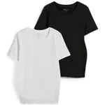 C&A Damen Unifarben T-Shirt Umstandsmode Rundhalsausschnitt Kurzärmelig 2er Pack|Multipack schneeweiß