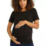 C&A Damen Unifarben T-Shirt Umstandsmode Rundhalsausschnitt Kurzärmelig schwarz X