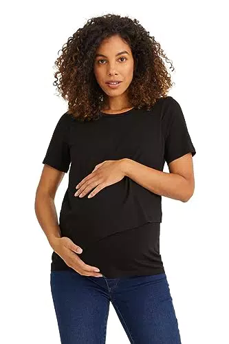 C&A Damen Unifarben T-Shirt Umstandsmode Rundhalsausschnitt Kurzärmelig schwarz X