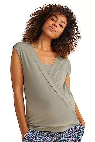 C&A Damen Unifarben T-Shirt Umstandsmode Wickelausschnitt Ärmellos hellgrün X