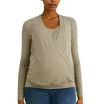 C&A Damen Unifarben T-Shirt Umstandsmode Wickelausschnitt Langärmelig grün X