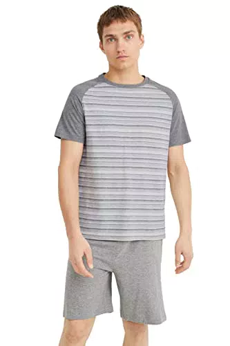 C&A Herren Shorty Set Regular Fit Streifen|Unifarben Baumwolle dunkelgrau