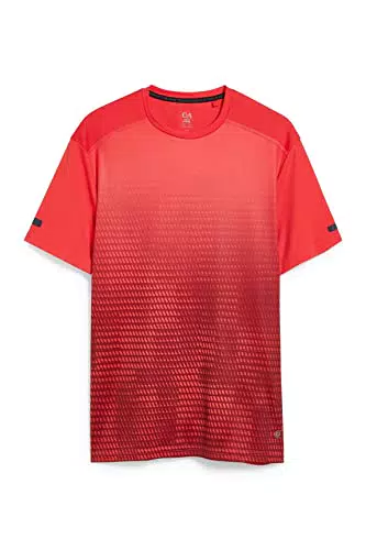 C&A Herren T-Shirt Kurzärmelig Rundhalsausschnitt Polyester Bedruckt rot