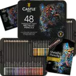 Castle Art Supplies Metallic-Stifte-Set, Farbminen in 48 schimmernden Farbtönen mit Wachskernen für erfahrene Künstler