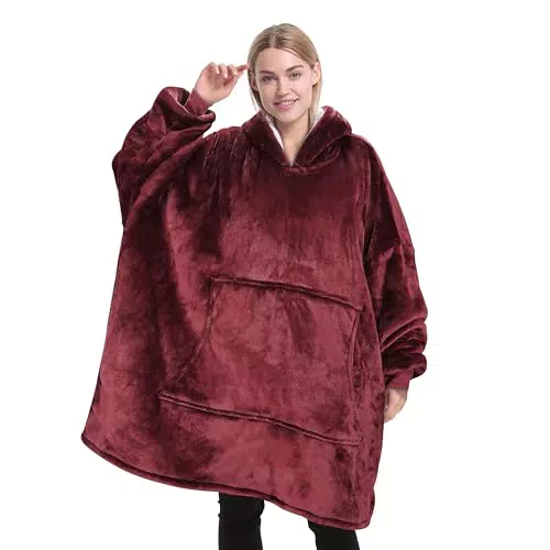 Catalonia Classy Übergroße Sherpa Hoodie Decke, Flauschige Kuscheldecke mit Ärmeln und Kapuze