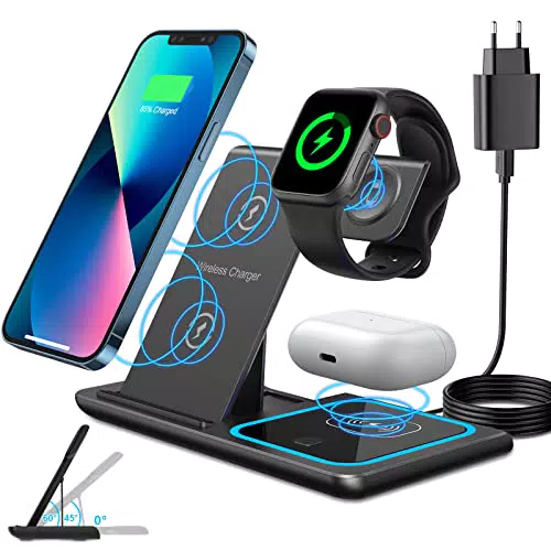 CAVN 3 in 1 Kabelloses Ladegerät, Wireless Charger Kompatibel mit iPhone 15 14 13 12 11 Pro Max/XS/X/8+
