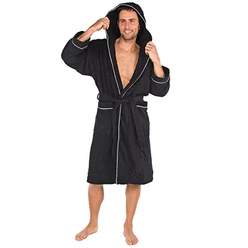 CelinaTex S-XXL Bademantel Kapuze Uni lang aufgesetzte Taschen Damen Herren Unisex warm Frottee Baumwolle OEKO-TEX Arizona