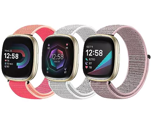 chinbersky 3 Stück Elastische Armband Kompatibel Mit Fitbit Versa 3/Fitbit Versa 4 Armband/Fitbit Sense 2/Fitbit Sense Verstellbares Dehnen Nylon Sport Ersatzarmband Herren Damen