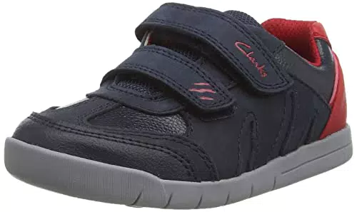 Clarks Jungen Rex Play T Sneaker, Navy/Red Lea