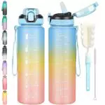 CodiCile Trinkflasche 1l mit Strohhalm, Wasserflasche Spülmaschinenfeste