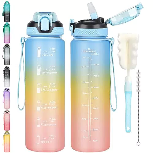 CodiCile Trinkflasche 1l mit Strohhalm, Wasserflasche Spülmaschinenfeste